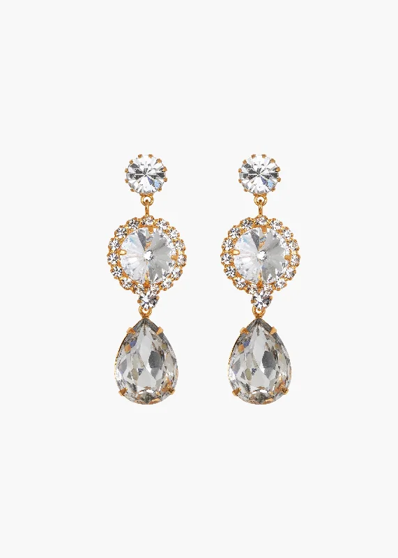 Delicate diamond hoop earrings for women -Marisol Earrings -- Crystal Antique Gold