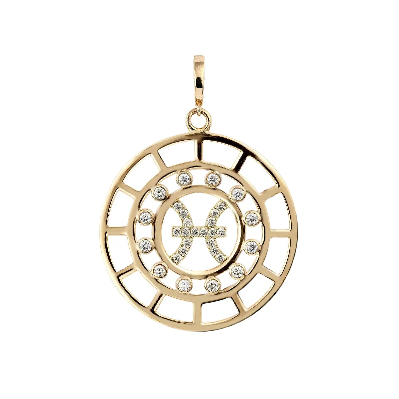 Ladies art deco necklaces -Zodiac Pisces 18K Gold or Whitegold Pendant w. Diamonds