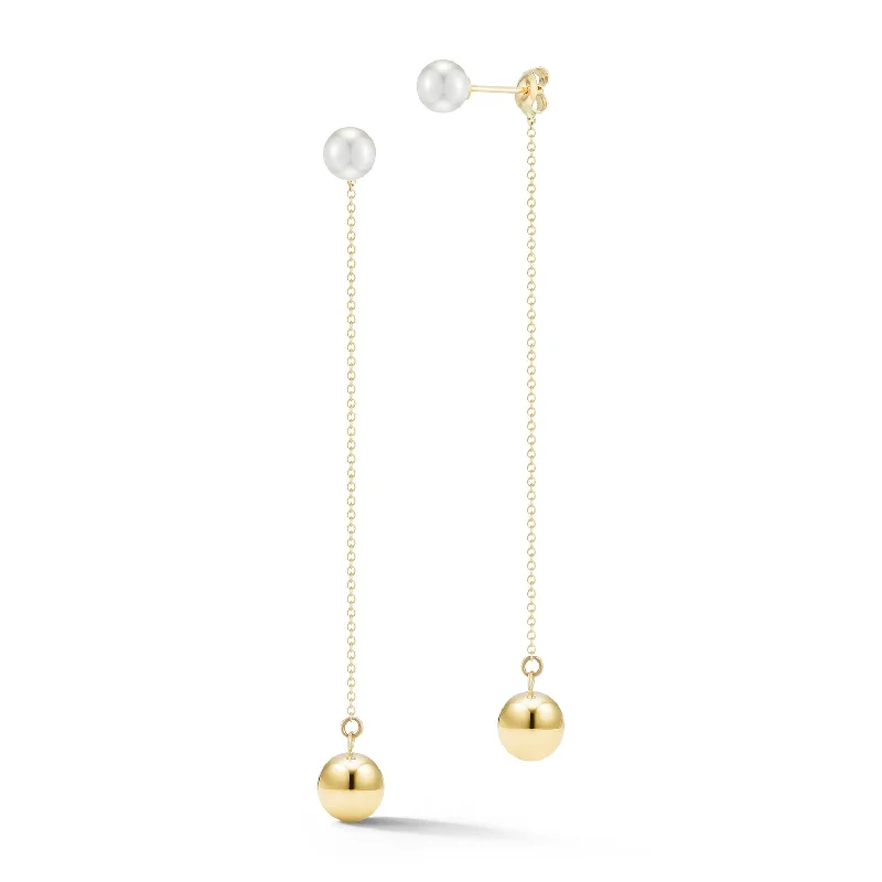 Ladies unique boho stud earrings -14kt Gold & Pearl Ball Drop Earrings