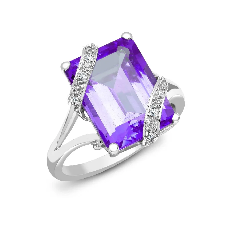 Ladies delicate moonstone engagement rings -18ct White Gold Diamond And Amethyst Ring