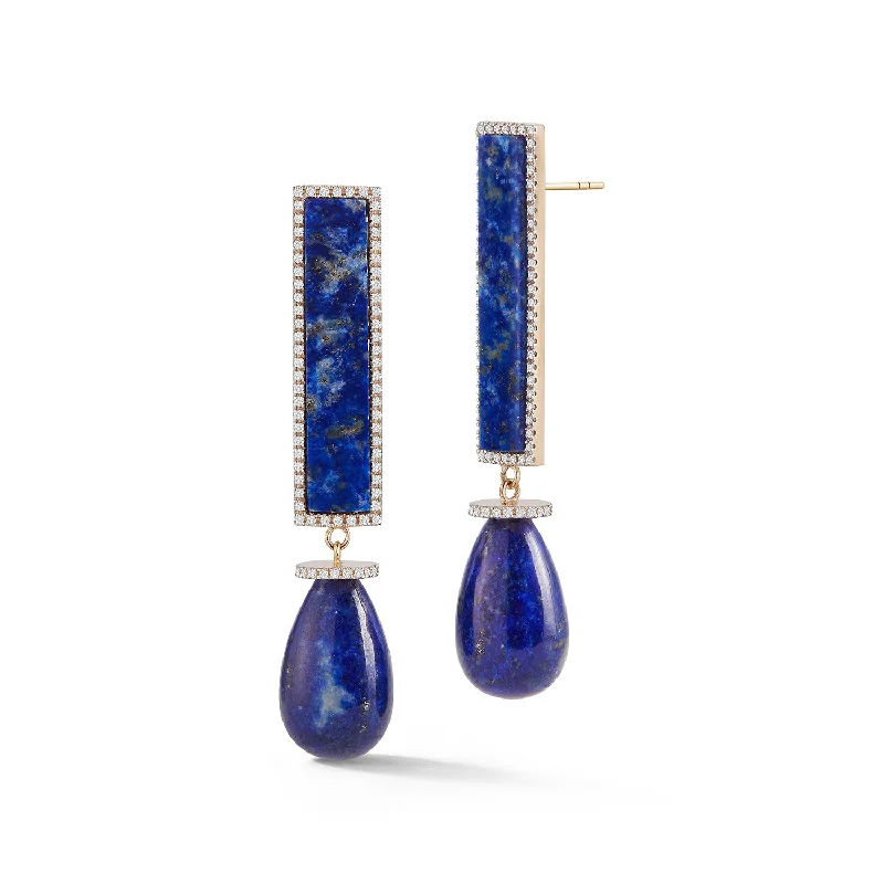 Vintage gold stud earrings for women -14kt Lapis Exclamation Earrings