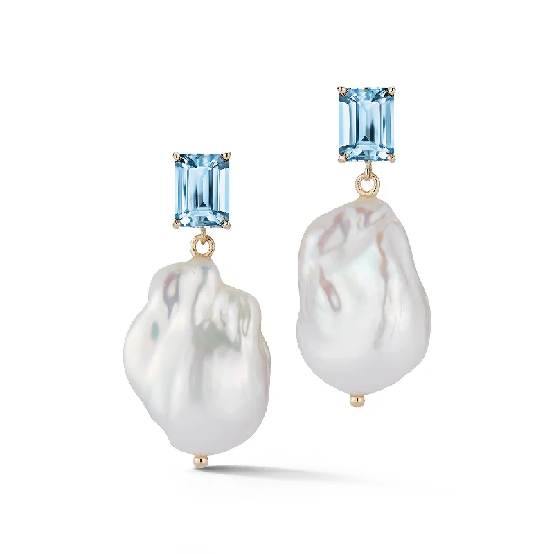 Vintage crystal drop earrings for ladies -14kt Blue Topaz and Baroque Pearl Drop Earrings