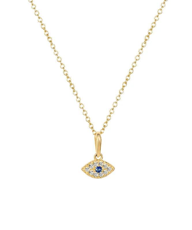 Ladies sterling silver necklaces -14K Sapphire Evil Eye Necklace