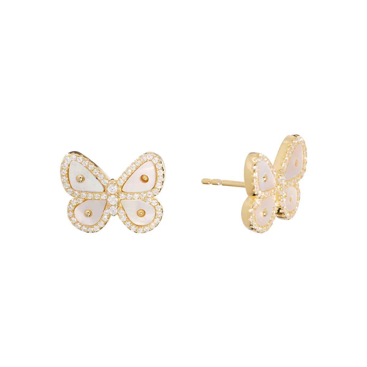 Ladies bold turquoise earrings -Pavé Pearl Butterfly Stud Earring