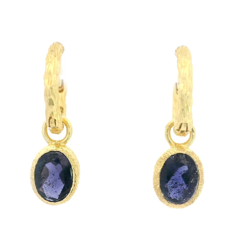 Ladies bold rose gold earrings -18K Yellow Gold Vermeil Sapphire Dangle Earrings