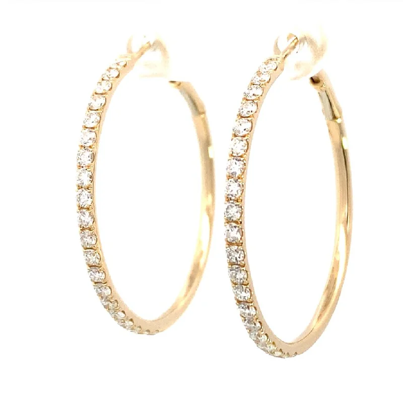 Ladies classic pearl drop earrings -14K Yellow Gold 30mm Round Diamond Hoop Earrings