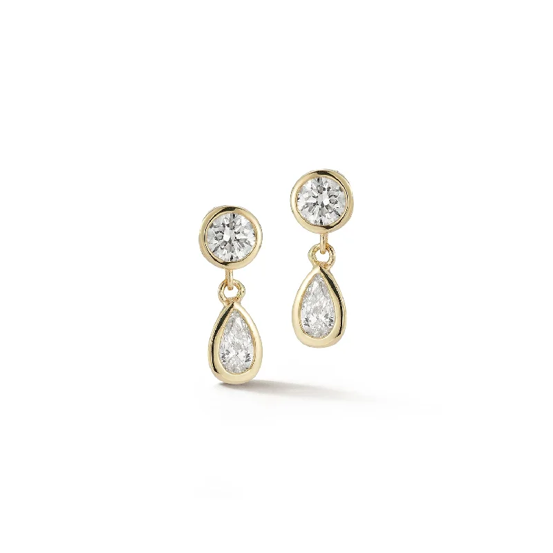 Ladies lightweight chandelier earrings -*14kt Round and Pear Diamond Drop Earrings