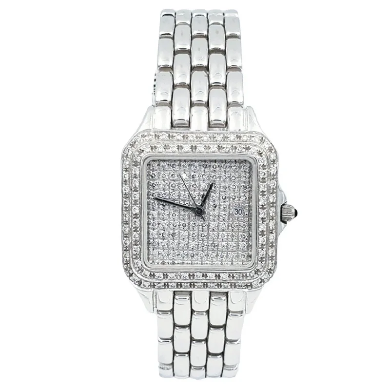 Ladies bold silver engagement rings -Unisex Geneve 14K White Gold Watch with Diamond Dial and Diamond Bezel. (Pre-Owned)