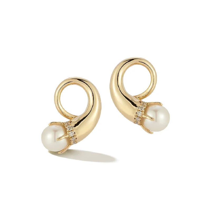 Ladies vintage-inspired hoop earrings -14kt Pearl Cornucopia Earrings