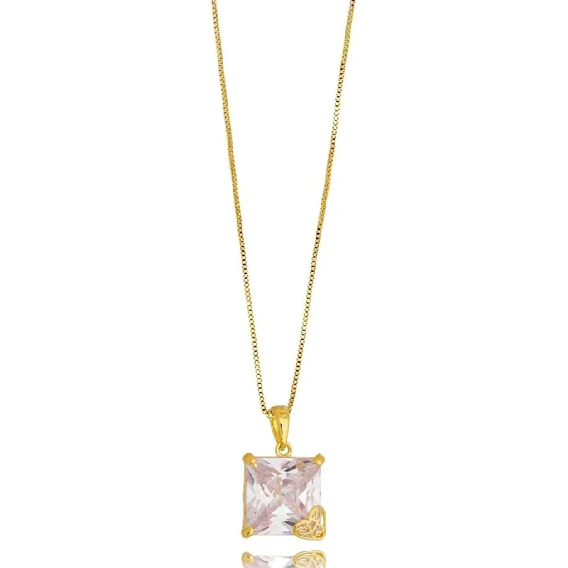 Ladies pearl strand necklaces -Oversized Princess Cut Cubic Zirconia Necklace