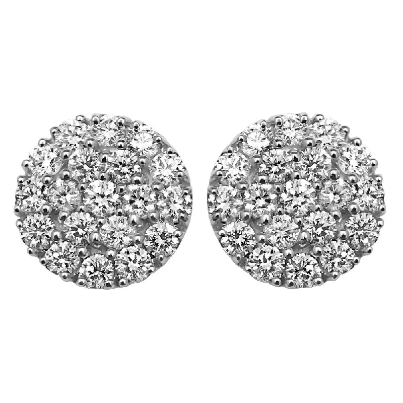 Ladies unique geometric stud earrings -Round 11MM Micro Pave Diamond Earrings 1.65cttw 10K Yellow Gold