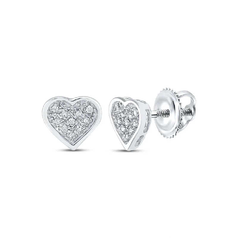 Ladies bold diamond hoop earrings -Ladies Heart Diamond Earrings .05cttw .925 Silver