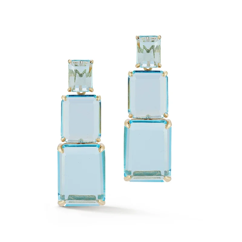 Delicate silver dangle earrings for women -14kt Blue Topaz Arithmetic Composition Earrings