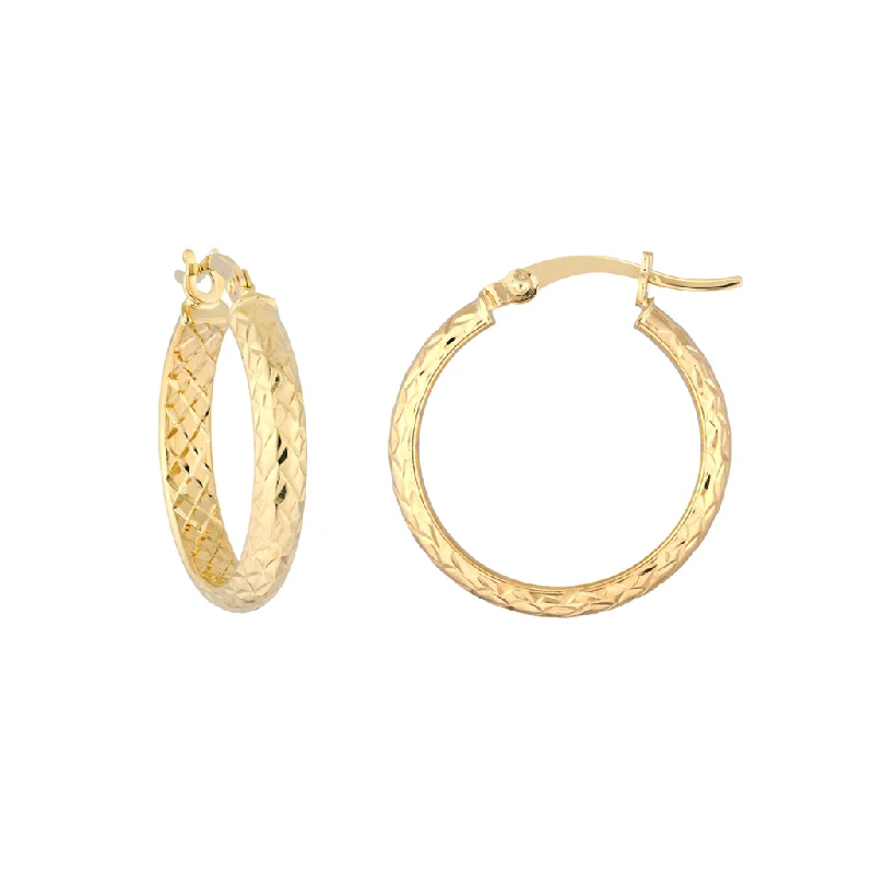 Ladies oversized gold earrings -10K Yellow Gold 20mm Diamond Cut Medium Hoop Earring