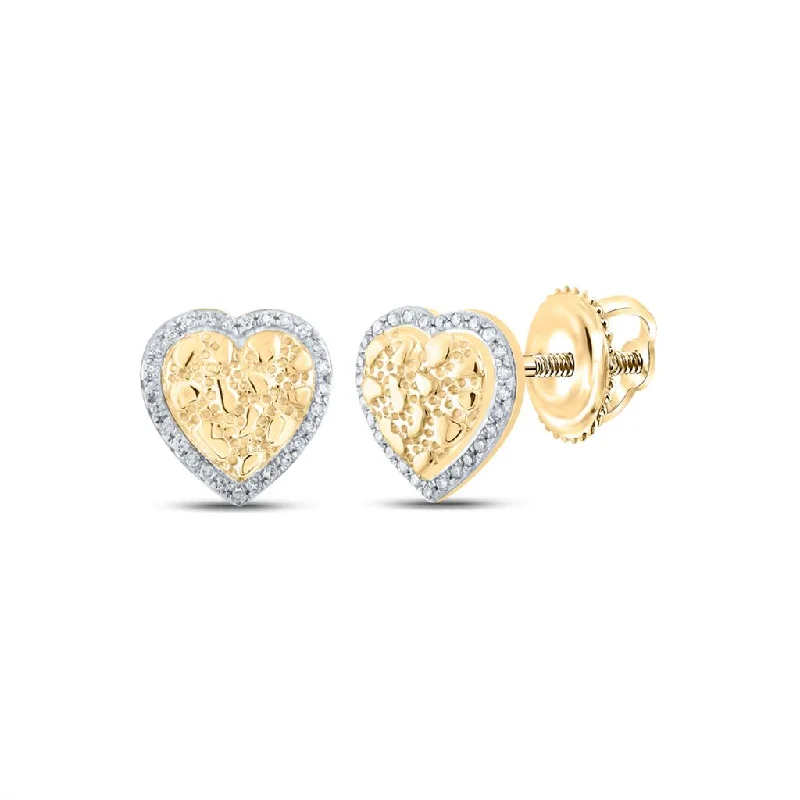 Ladies sparkling ruby earrings -Heart Golden Nugget Diamond Earrings .10cttw 10K Yellow Gold