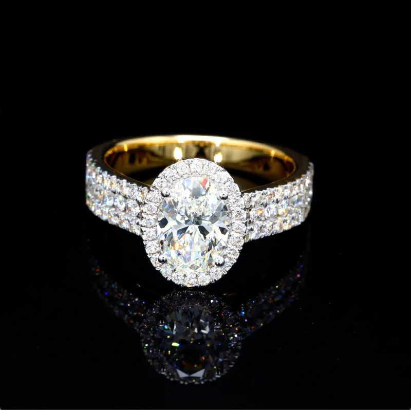 Ladies lightweight diamond engagement rings -Oval-Cut Lab Diamond 3 Row Halo Ring