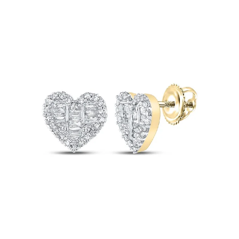 Ladies lightweight hoop earrings -Heart Baguette Diamond Earrings .38cttw 10K Gold