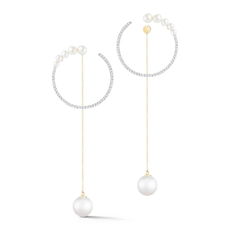 Ladies sparkling ruby earrings -14kt Gold Graduated Pearl Hoop with Pearl Drop earrings