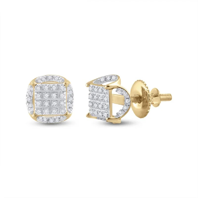 Vintage gold drop earrings for women -3D Illusion Solitaire Micro Pave Diamond Earrings 10K Gold