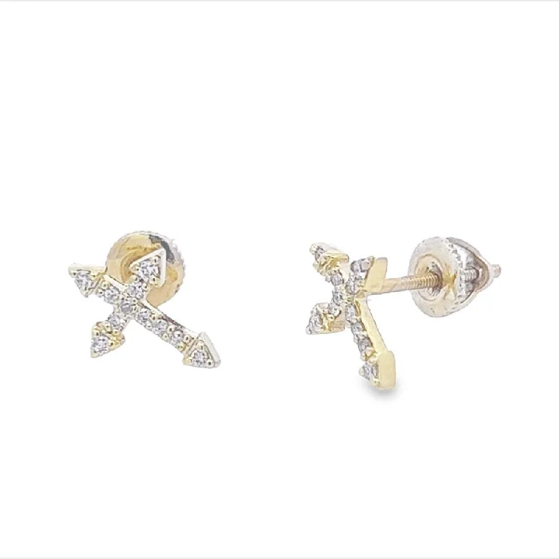 Classic silver stud earrings for ladies -Pointed Cross Diamond Earrings .12cttw 10K Gold