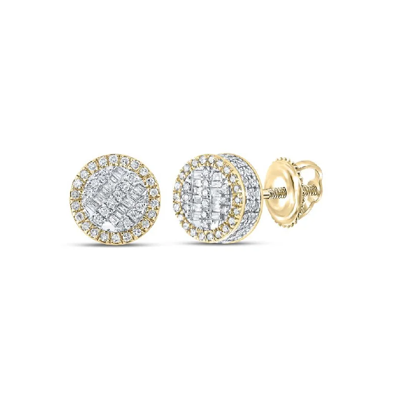 Vintage gold drop earrings for women -Baguette 3D Circle Diamond Earrings .50cttw 10K Yellow Gold