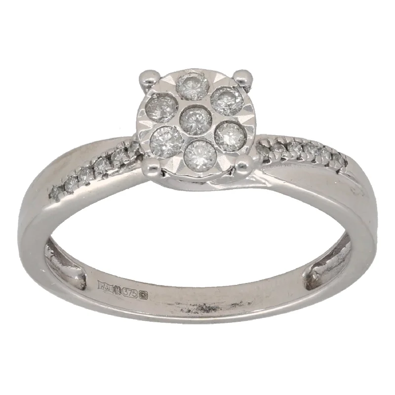 Ladies lightweight diamond engagement rings -9ct White Gold 0.20ct Diamond Cluster Ring Size L