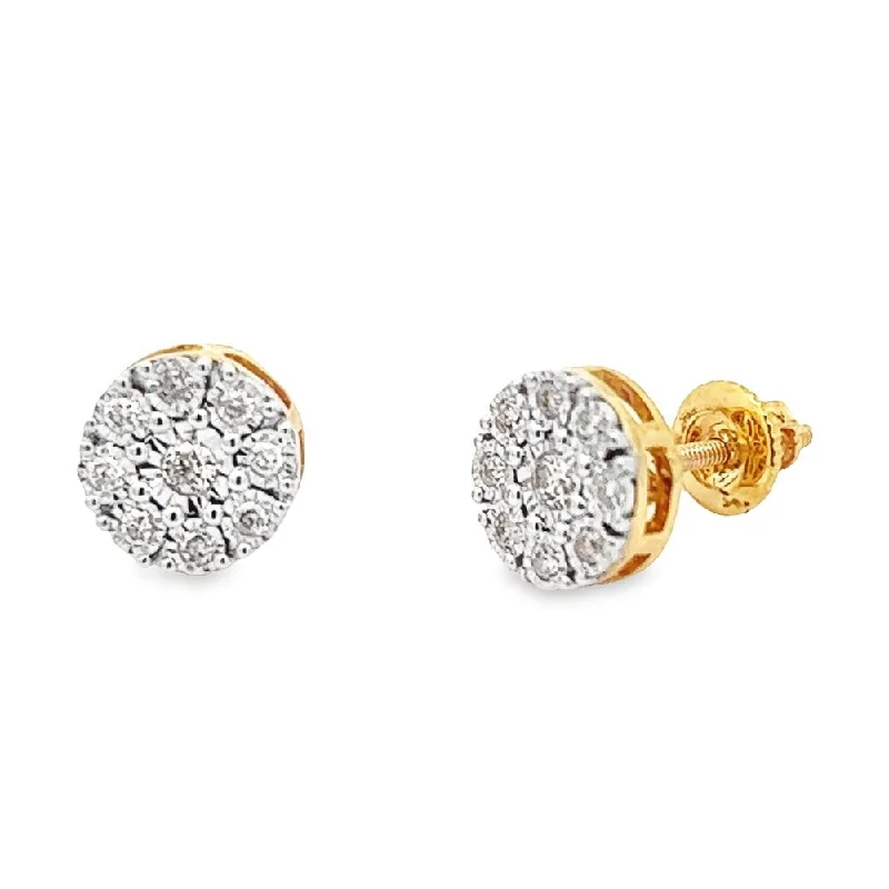 Ladies elegant emerald stud earrings -Cluster Miracle Diamond Earrings .20cttw 10K Yellow Gold