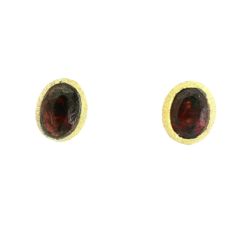 Ladies minimalist pearl earrings -18K Yellow Gold Vermeil Oval Garnet Stud Earrings