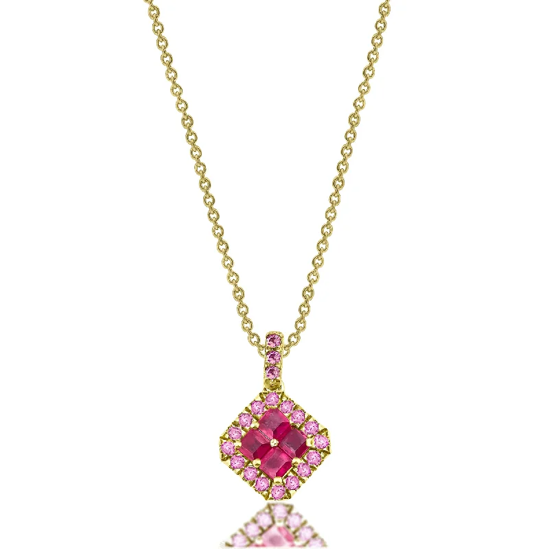 Minimalist pendant necklaces for ladies -Fortuna 18K Gold Necklace w. Rubies & Sapphires