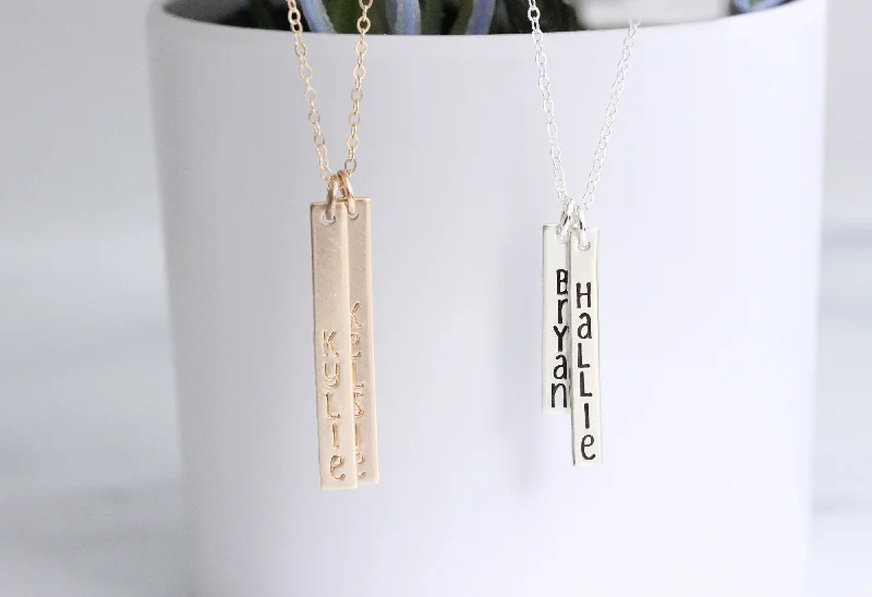 Chunky statement necklaces for ladies -vertical name necklace {silver or gold}