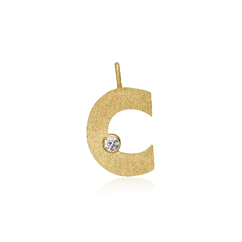 Boho style necklaces for women -Letter C 18K Gold Pendant w. Diamond