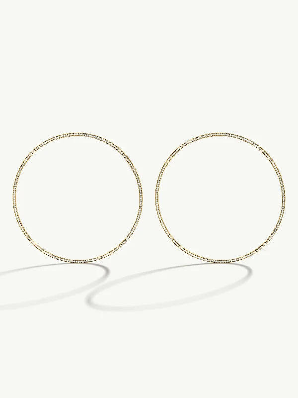 Ladies minimalist rose gold earrings -Aura Pavé-Set Brilliant White Diamond Eternity Hoop Earrings In 18K Yellow Gold