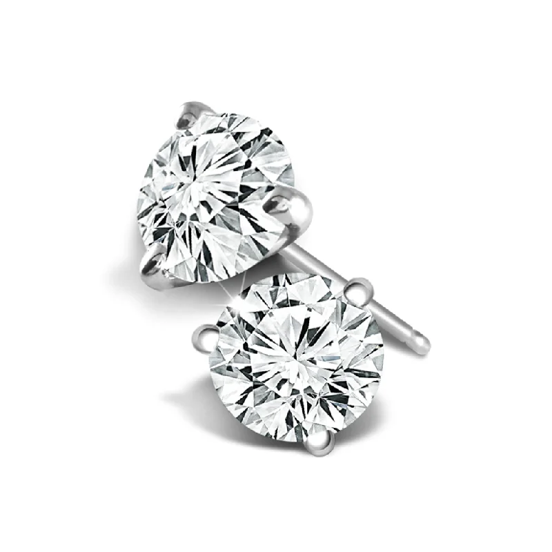 Ladies retro floral earrings -14K White Gold 1.25 CTW Round Natural Diamonds Stud Earrings