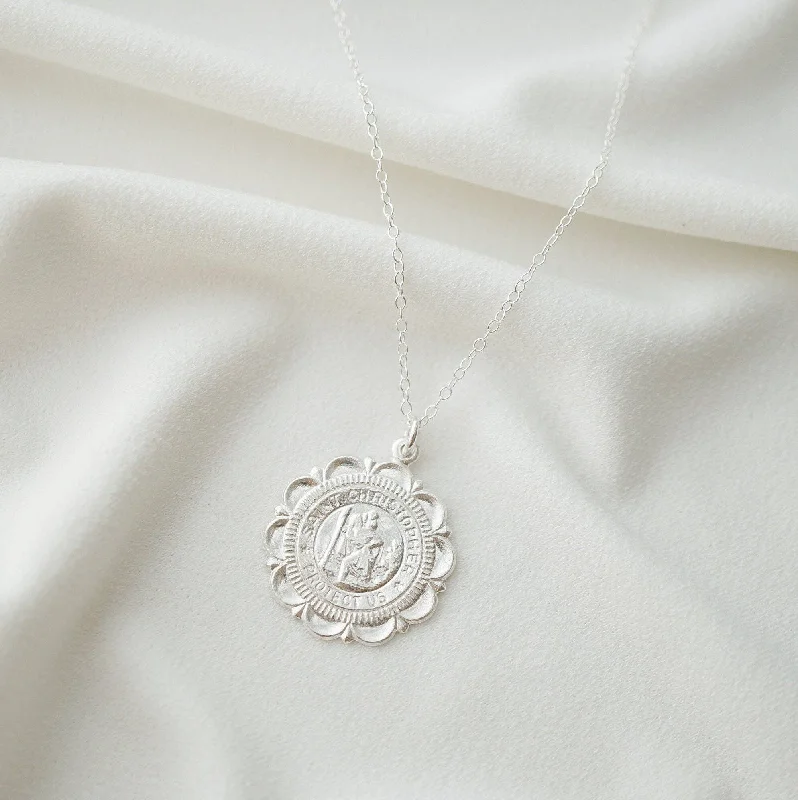 Minimalist pendant necklaces for ladies -St. Christopher Traveler's Coin Medallion Necklace