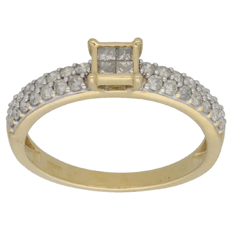 Vintage crystal engagement rings for women -9ct Gold 0.44ct Diamond Dress/Cocktail Ring Size N