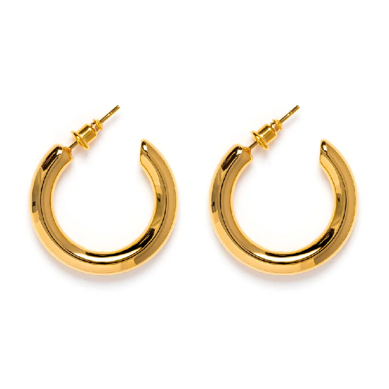 Trendy gemstone hoop earrings for ladies -Small Thick Hoops