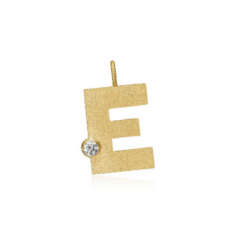 Trendy choker necklaces for ladies -Letter E 18K Gold Pendant w. Diamond