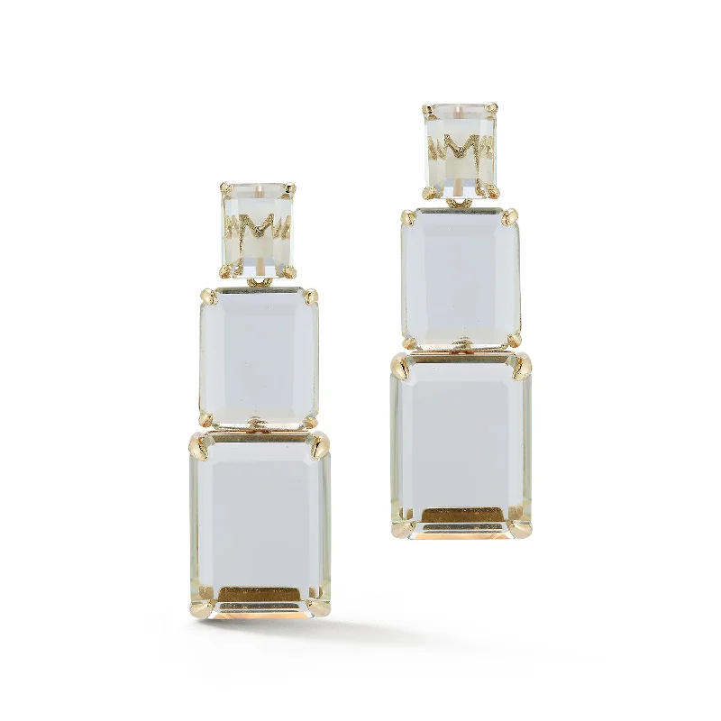 Modern gold tassel earrings for ladies -14kt Green Amethyst Arithmetic Composition Earrings