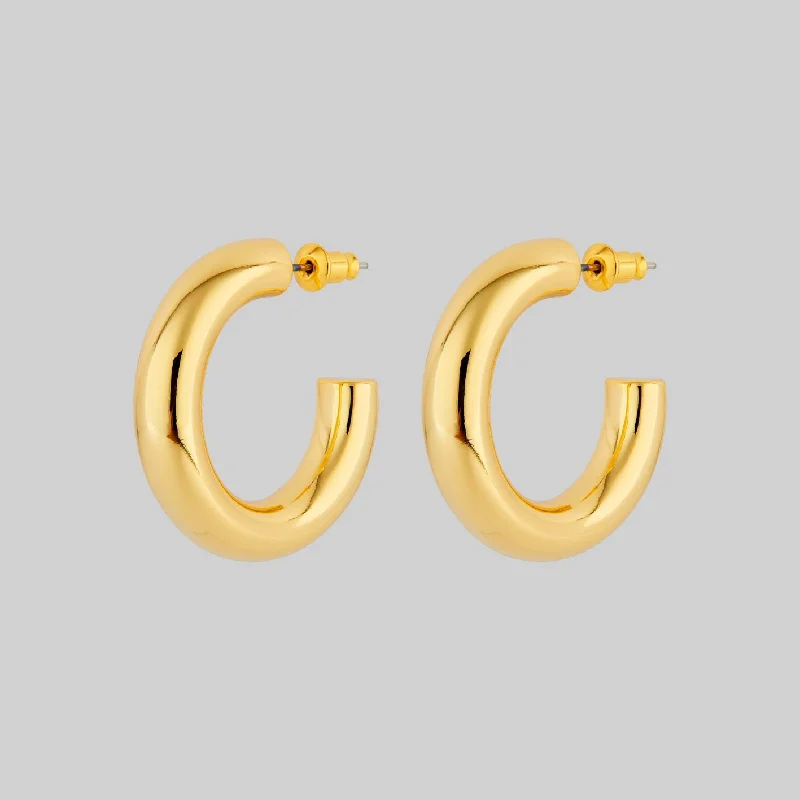 Ladies playful heart earrings -STELLA. Simple Medium Hoop Earrings - Gold