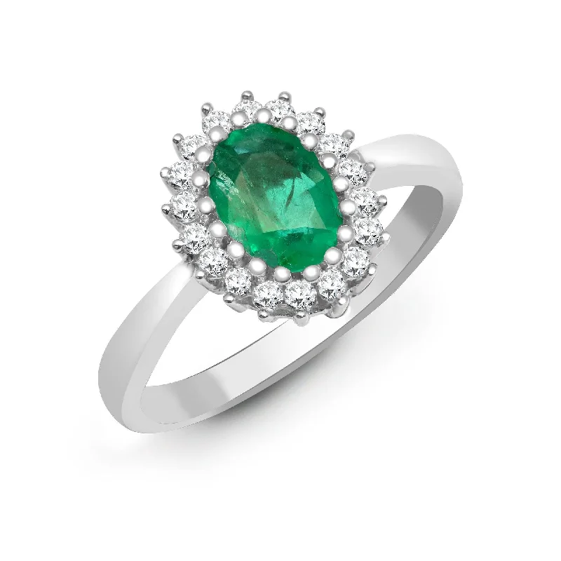 Ladies unique geometric engagement rings -9ct White Gold Diamond And Emerald Ring