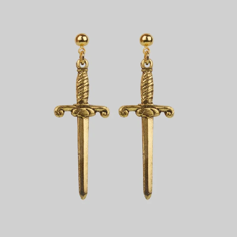 Ladies retro floral earrings -TRUST. Dagger Earrings - Gold