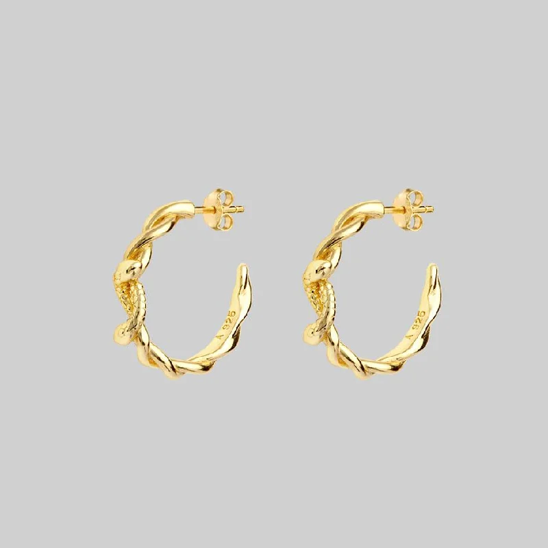 Bold turquoise stud earrings for ladies -DEVISE. Double Headed Snake Twist Hoop Earrings - Gold