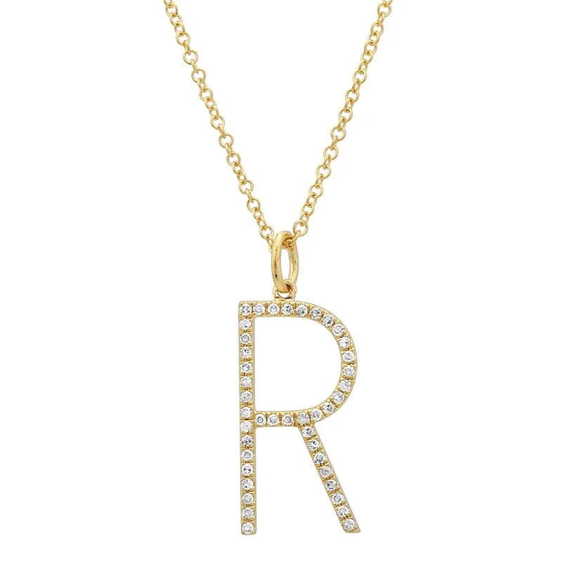 Ladies aquamarine necklaces -Oversized Diamond Initial Charm/Necklace