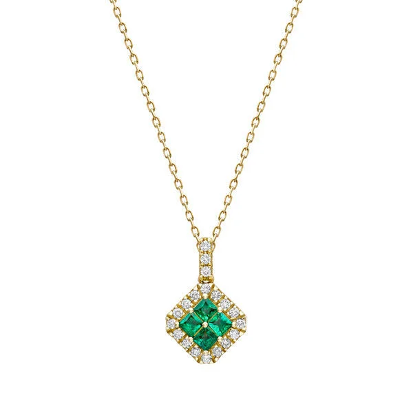 Ladies retro style necklaces -Fortuna Verde 18K Gold Necklace w. Emeralds & Diamonds