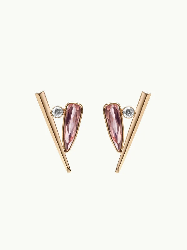 Ladies moonstone stud earrings -Lilith Dagger Earrings With Pink Tourmaline & Brilliant-Cut Round White Diamonds