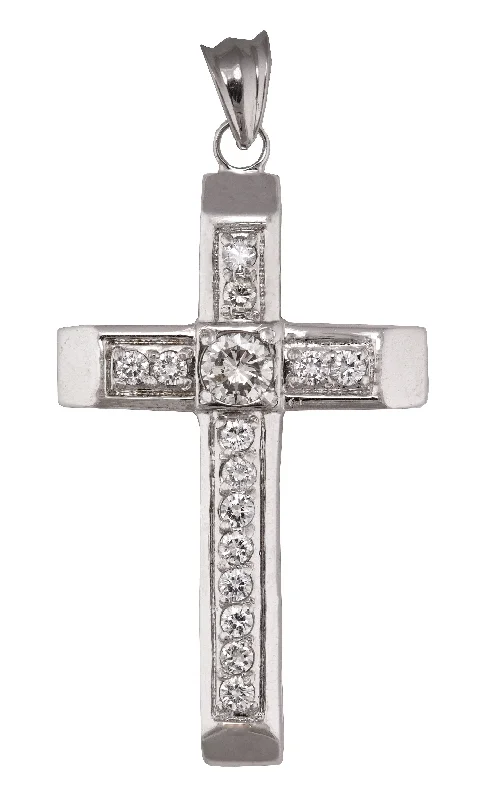 Ladies tribal necklaces -Men's Modern 14K White Gold 1.34ctw Diamond Cross Pendant