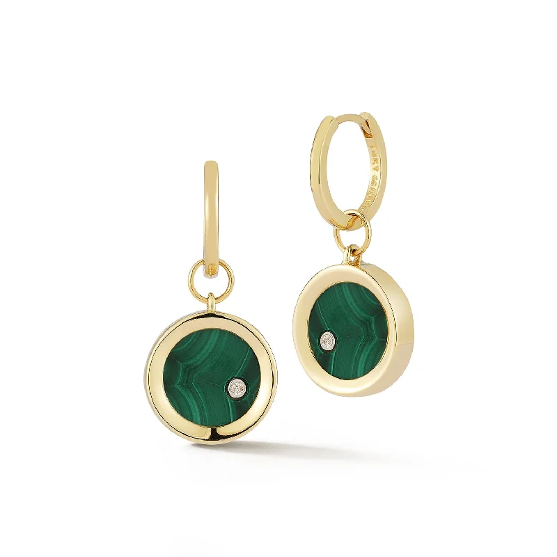 Classic rose gold stud earrings for women -14kt Malachite Diamond Dot Drop Earrings