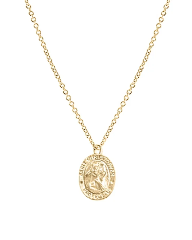 Simple gold chain necklaces for ladies -Small Saint Christopher Necklace