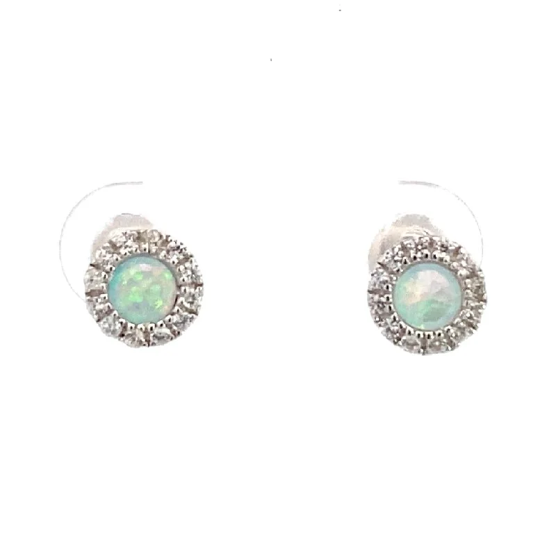 Vintage pearl dangle earrings for ladies -October Birthstone Earrings: Sterling Silver Synthetic Opals Halo Earrings