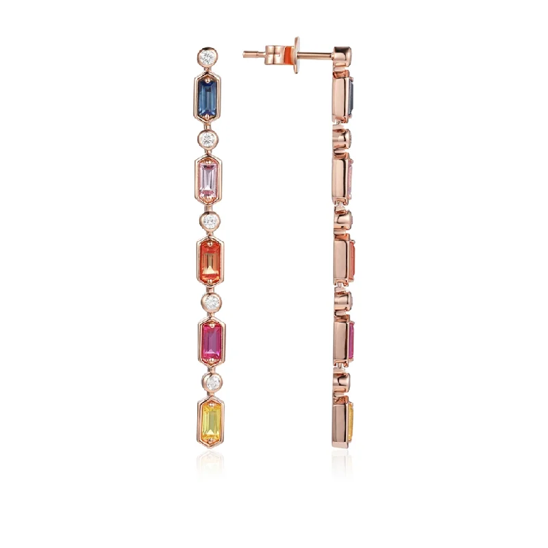 Ladies lightweight pearl earrings -14K Rose Gold Rainbow Sapphires And Diamond Drop Earrings